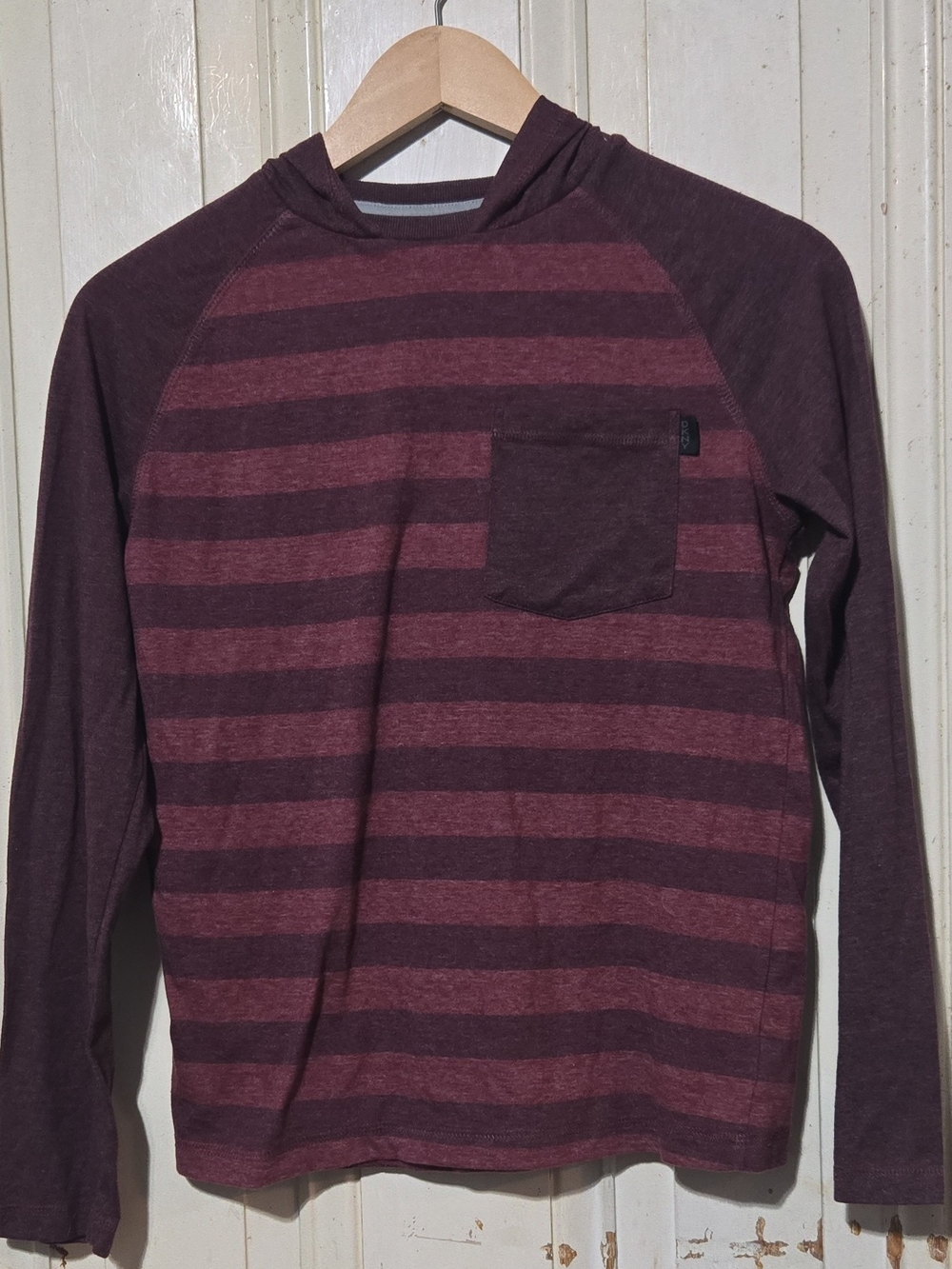 Boy's Striped Long-Sleeve Hooded Shirt - Burgundy